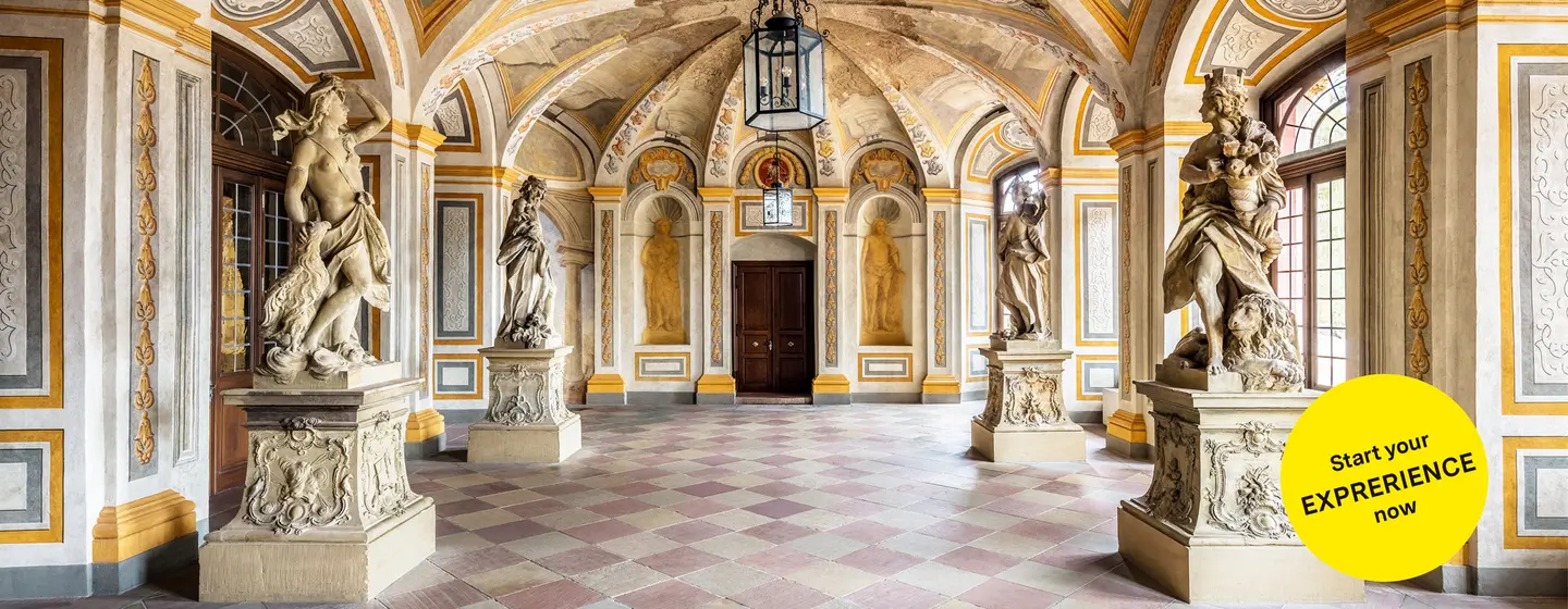 Motive: Staatliche Schlösser und Gärten Baden-Württemberg, Illustration JUNG:Kommunikation Bruchsal Palace, advertising banner for the App "Monumente BW"