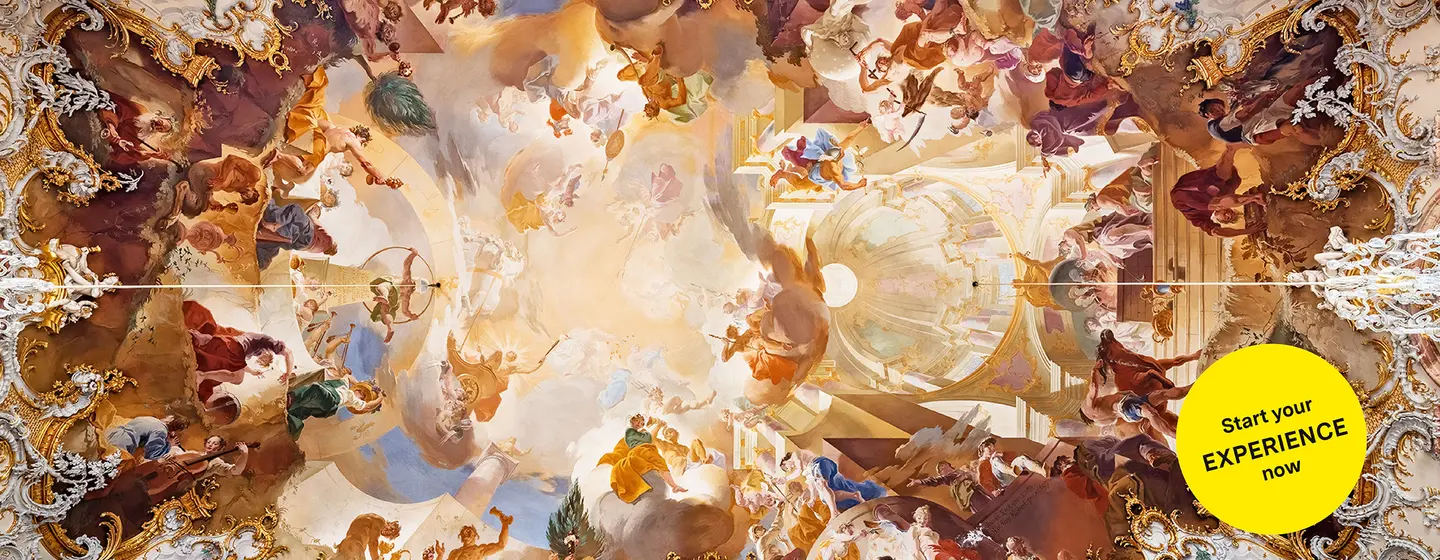 Motive: Staatliche Schlösser und Gärten Baden-Württemberg, Illustration JUNG:Kommunikation Bruchsal Palace, advertising banner for the App "Monumente BW"